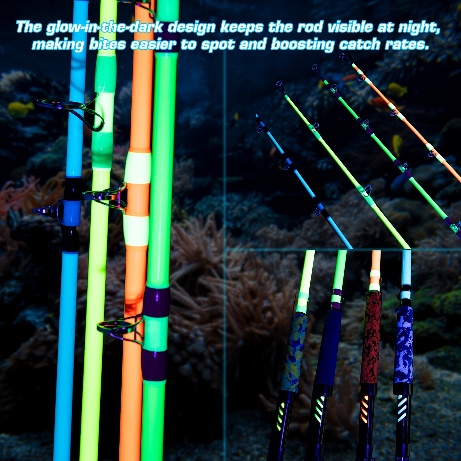 Goture 2pcs Catfish Fishing Rods - Heavy-Duty Carbon Fiber Construction, Medium Action (M) Fast Tip, Non-Slip EVA Grip Handle, Fluorescent Tip for Night Fishing - Freshwater & Saltwater Use - Ideal for Catfish, Bass, Trout -